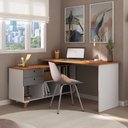 Escrivaninha Retrô em L Mesa Escritório e Home Office 2 Gavetas 5 Nichos 145cm Artany