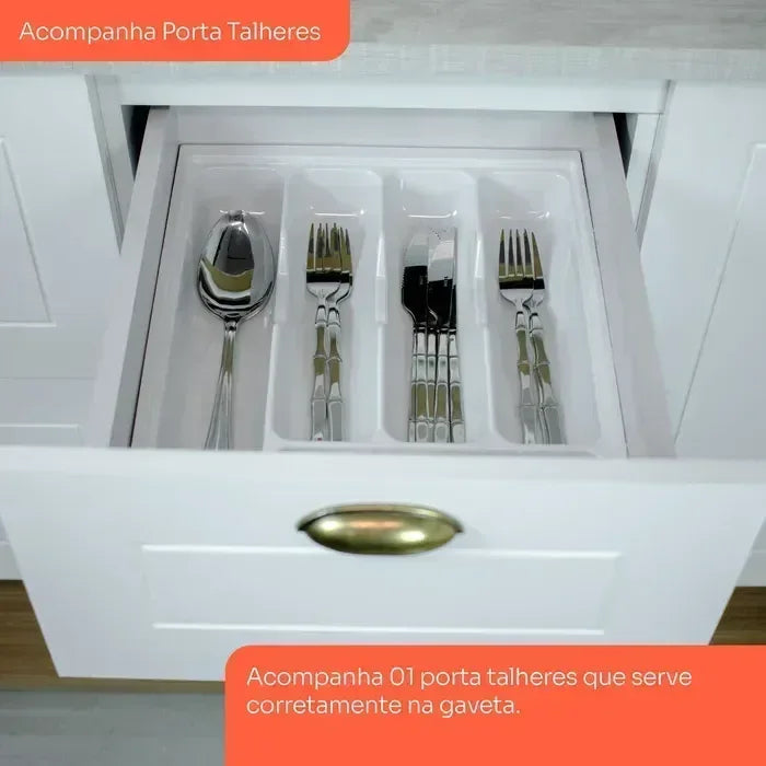 Balcão para Cozinha 3 Gavetas 2 Portas com Tampo Emily Espresso Móveis Branco/HP/Calcare