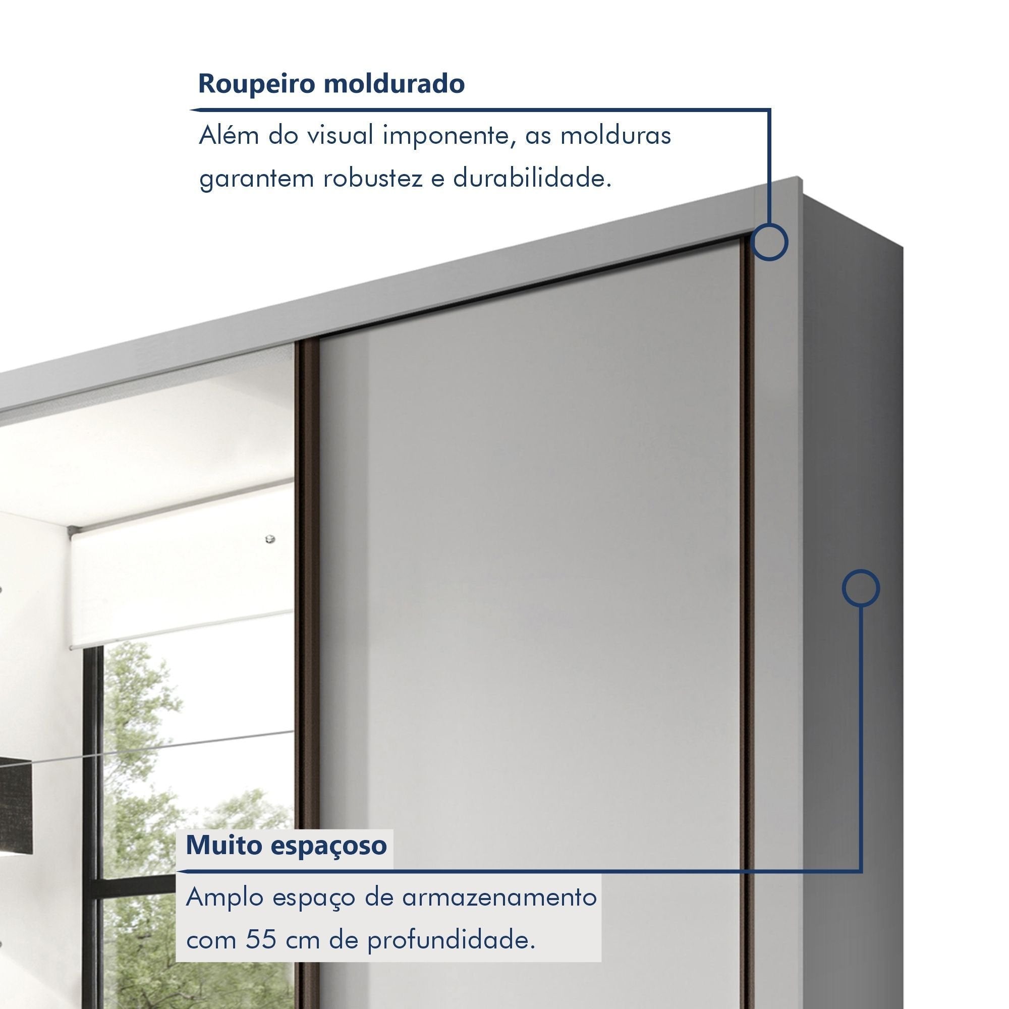 Guarda-Roupa Casal 4 Portas 4 Gavetas com Espelho Premium Zara Yescasa 100% MDF Branco