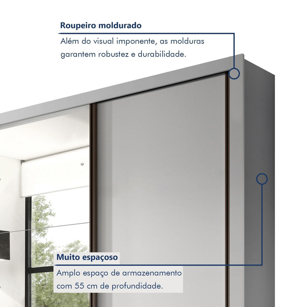 Guarda-Roupa Casal 4 Portas de Correr 4 Gavetas Zara Yescasa MDP Branco