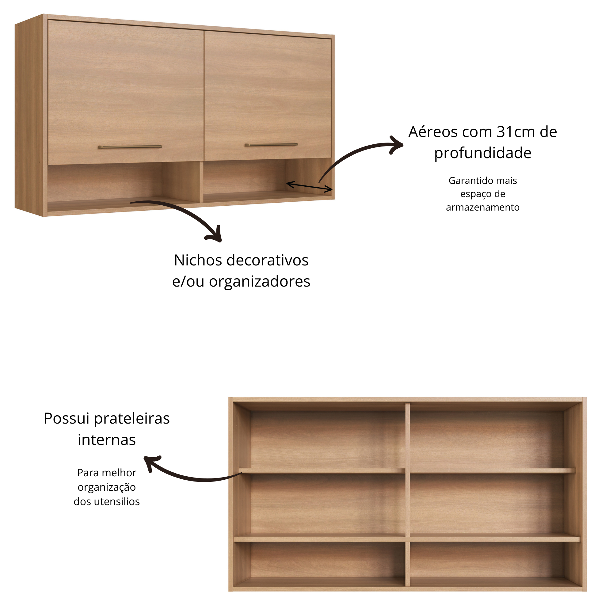 Cozinha Modulada Completa 6 Peças Cristaleira 12 Portas 3 Gavetas Jade Marrom/Freijó/Arenas Delmarco Móveis