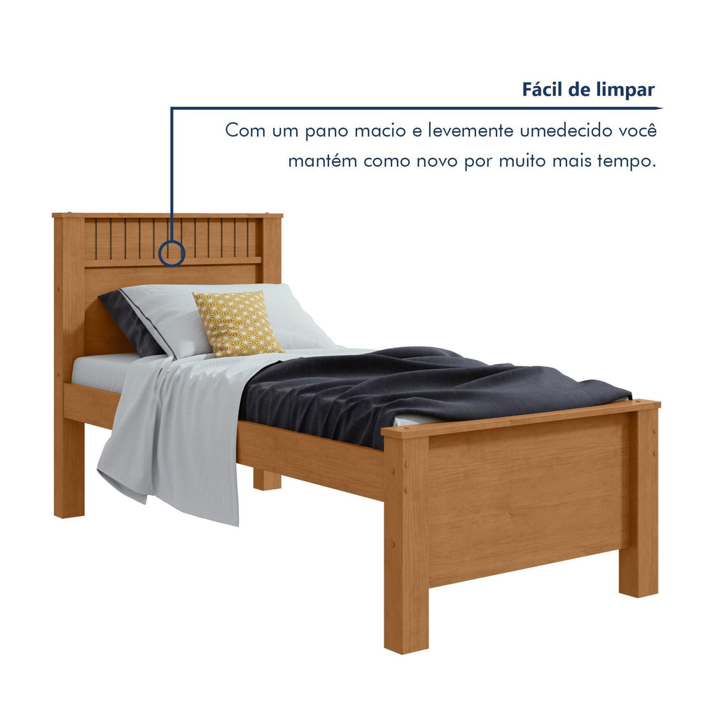 Cama Solteiro Detalhe Ripado Athenas Móveis Lopas Amêndoa Clean