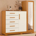 Cômoda para Quarto 5 Gavetas 2 Portas com Espelho New Master Albatroz Móveis Bege/Cinamomo/Off White
