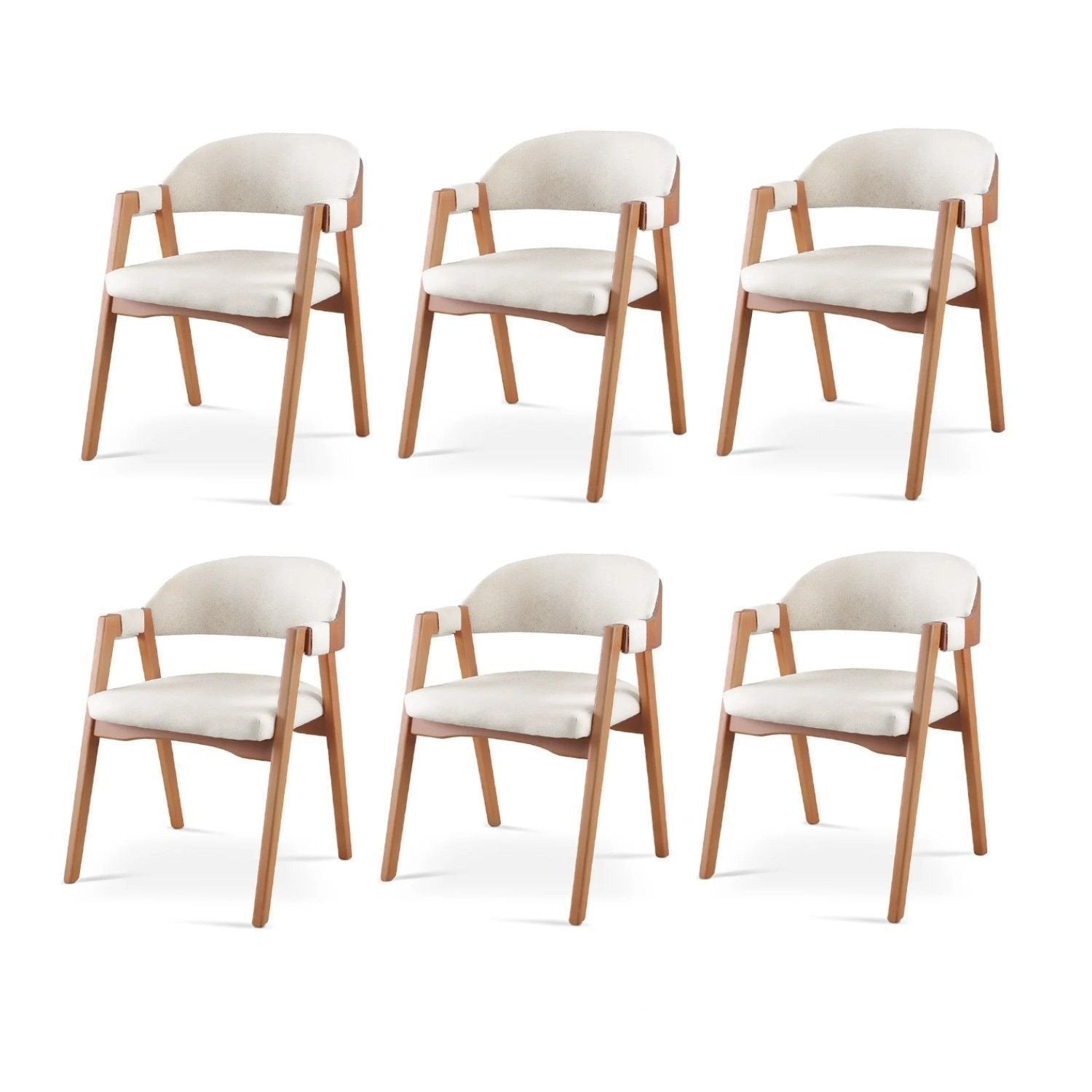 Kit 6 Cadeiras Sala de Jantar Estofadas com Braços Linho Madeira Gaia Yescasa