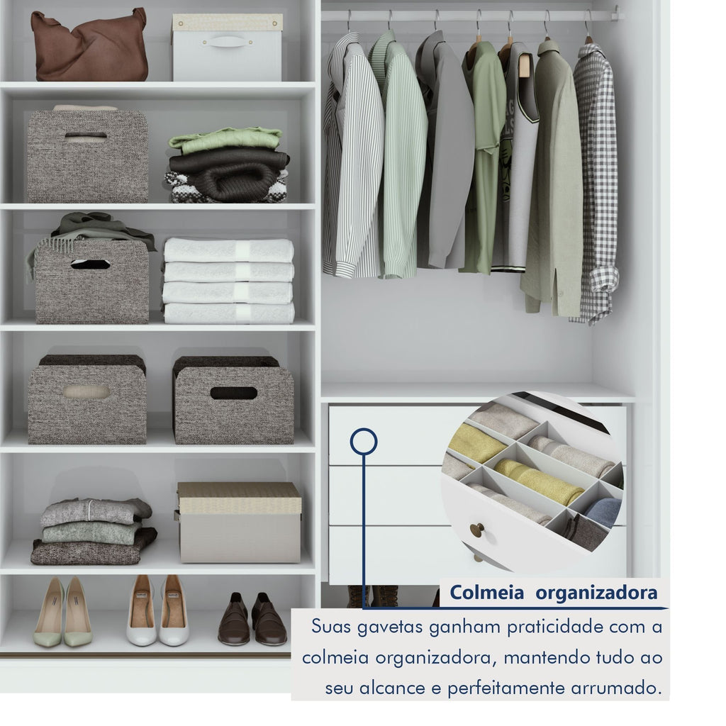 Guarda-Roupa Casal 3 Portas de Correr 6 Gavetas 270cm Spazio Yescasa 100% MDF Branco