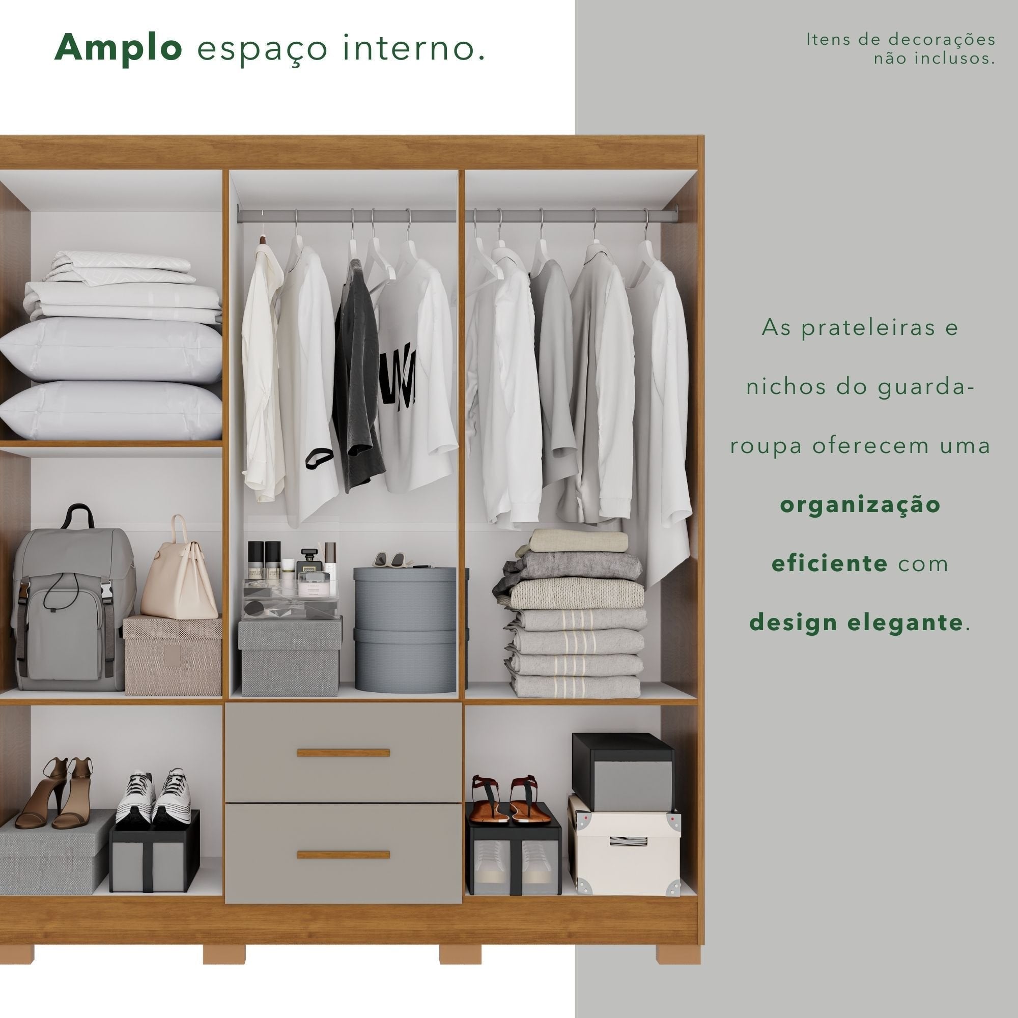 Guarda-Roupa Casal 6 Portas 2 Gavetas com Espelho Estrela Premium Sallêto Móveis 100% MDP Off White/Cinamomo