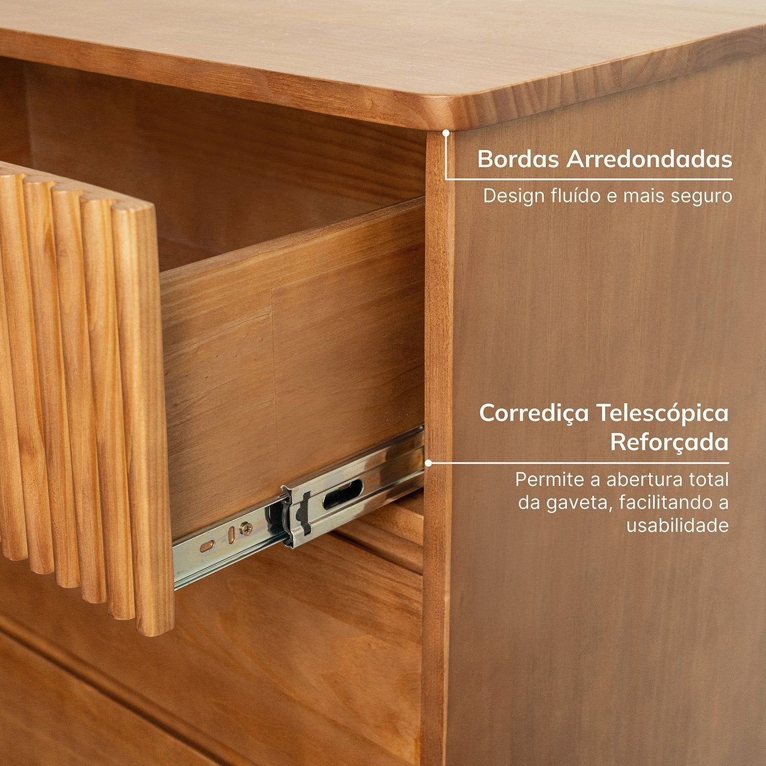 Cômoda 6 Gavetas Oiti Madeira Maciça Pinus 132,8cm CabeCasa MadeiraOriginals Marrom