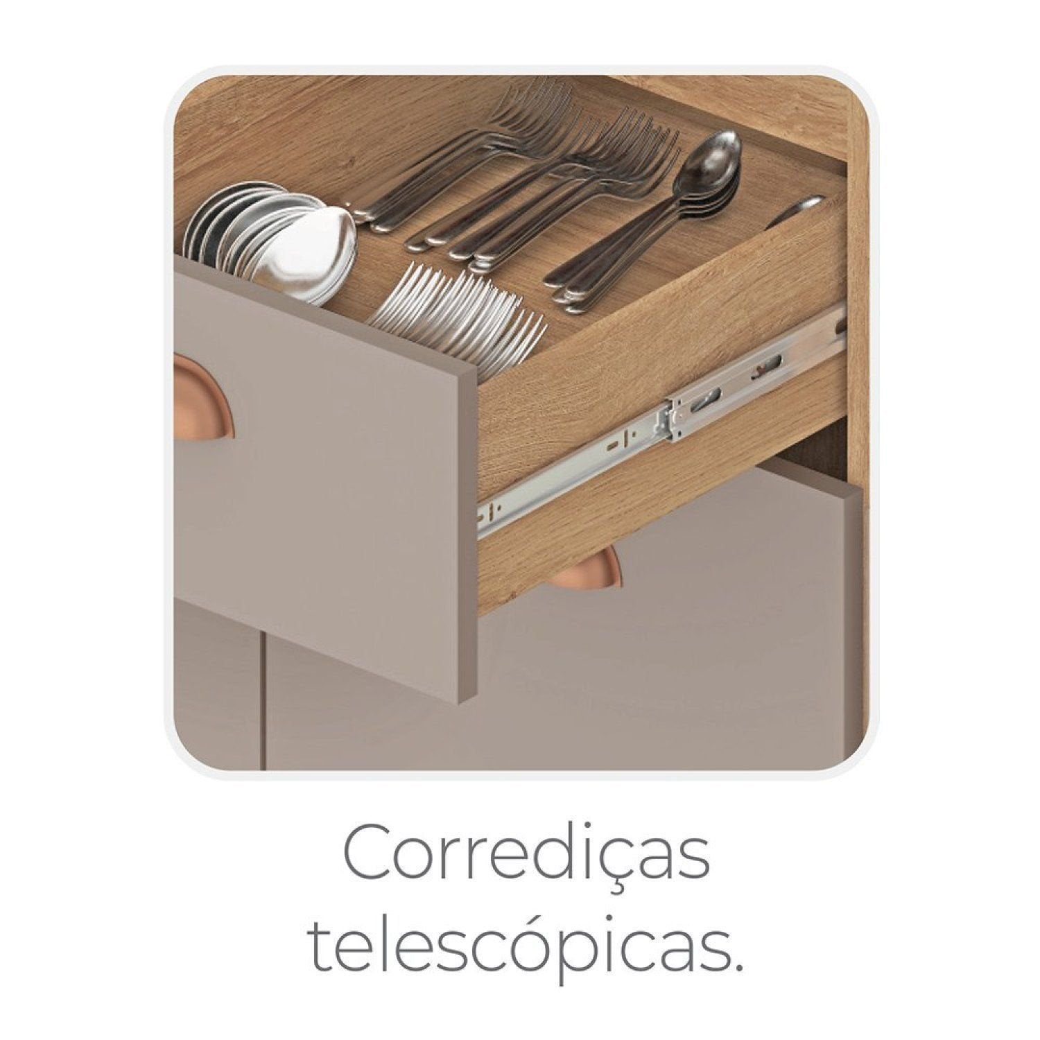 Cozinha Completa Modulada Marti Yescasa 5 Peças Torre Quente Balcão Pia Aéreo Mel/Fendi Cinza