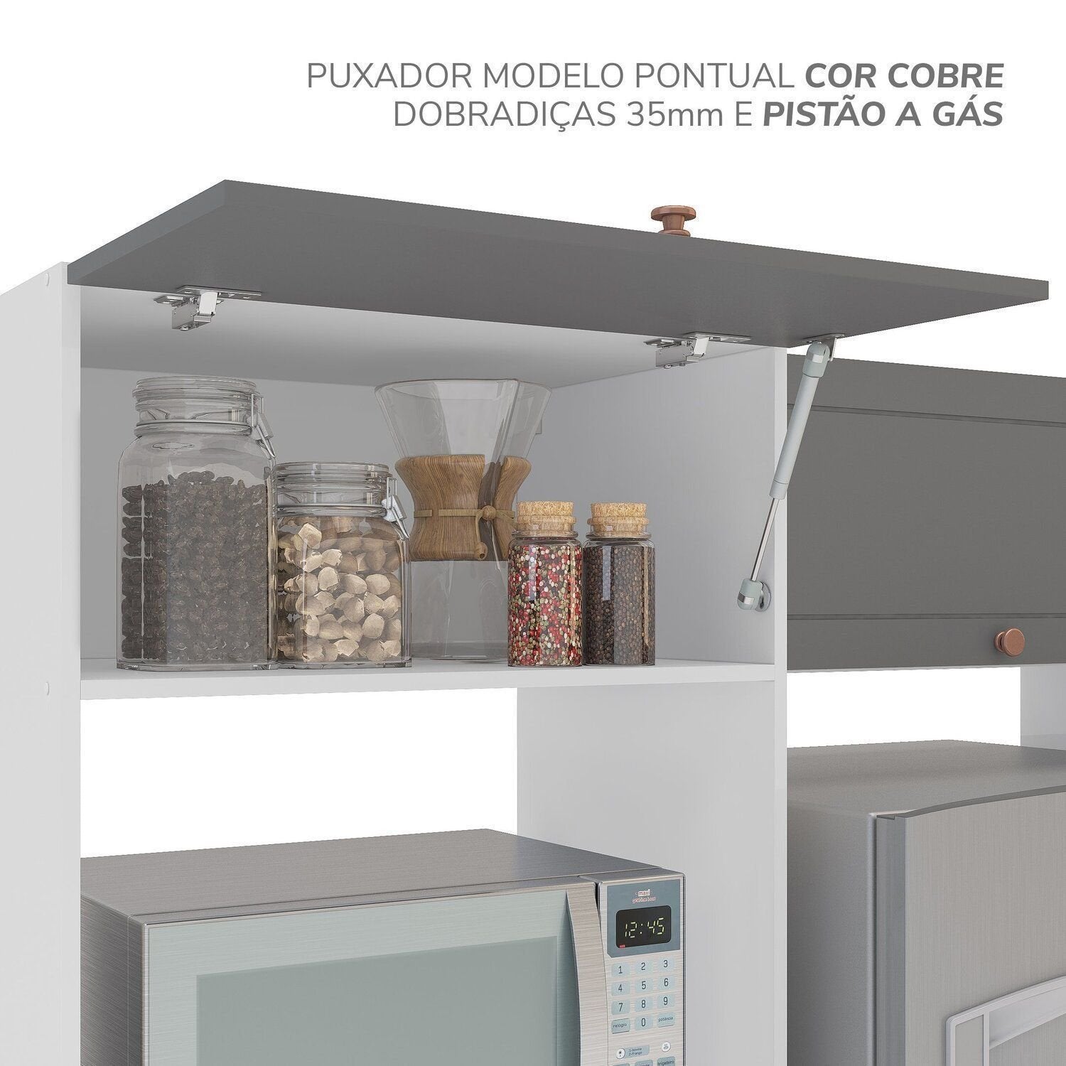 Cozinha Completa Modulada 8 Peças com Rodapé Pérola Yescasa Cinza/Branco