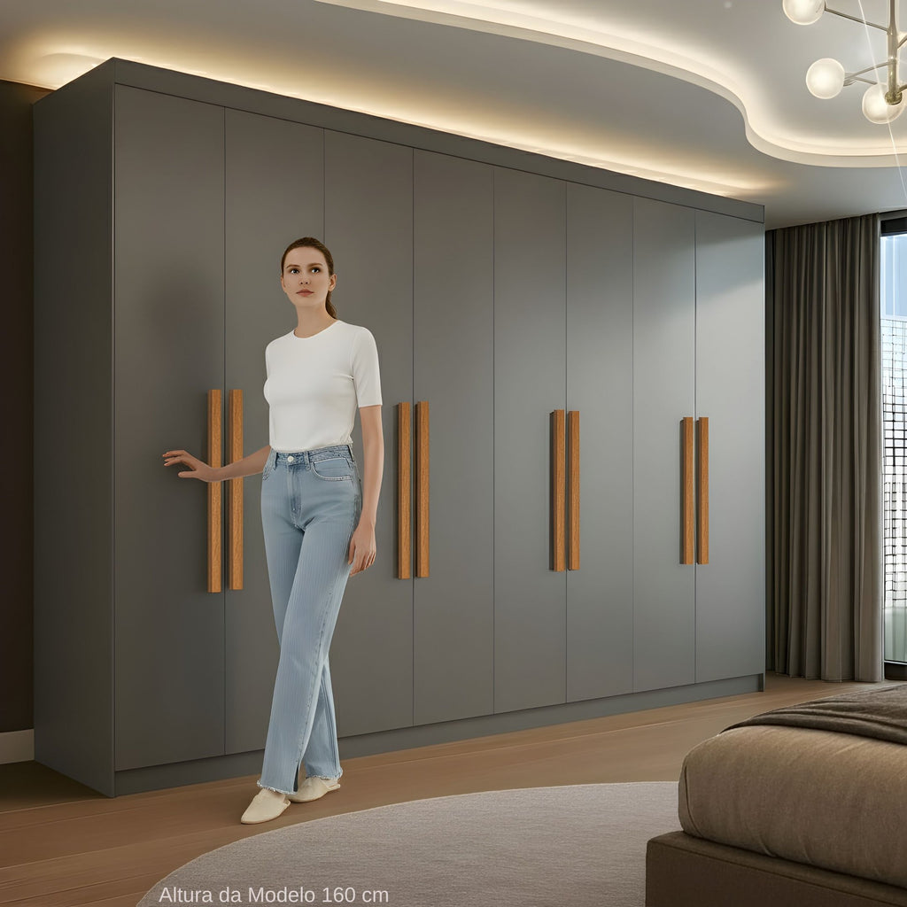 Guarda-Roupa Casal 8 Portas 4 Gavetas Paris Espresso Móveis Cinza/Ônix