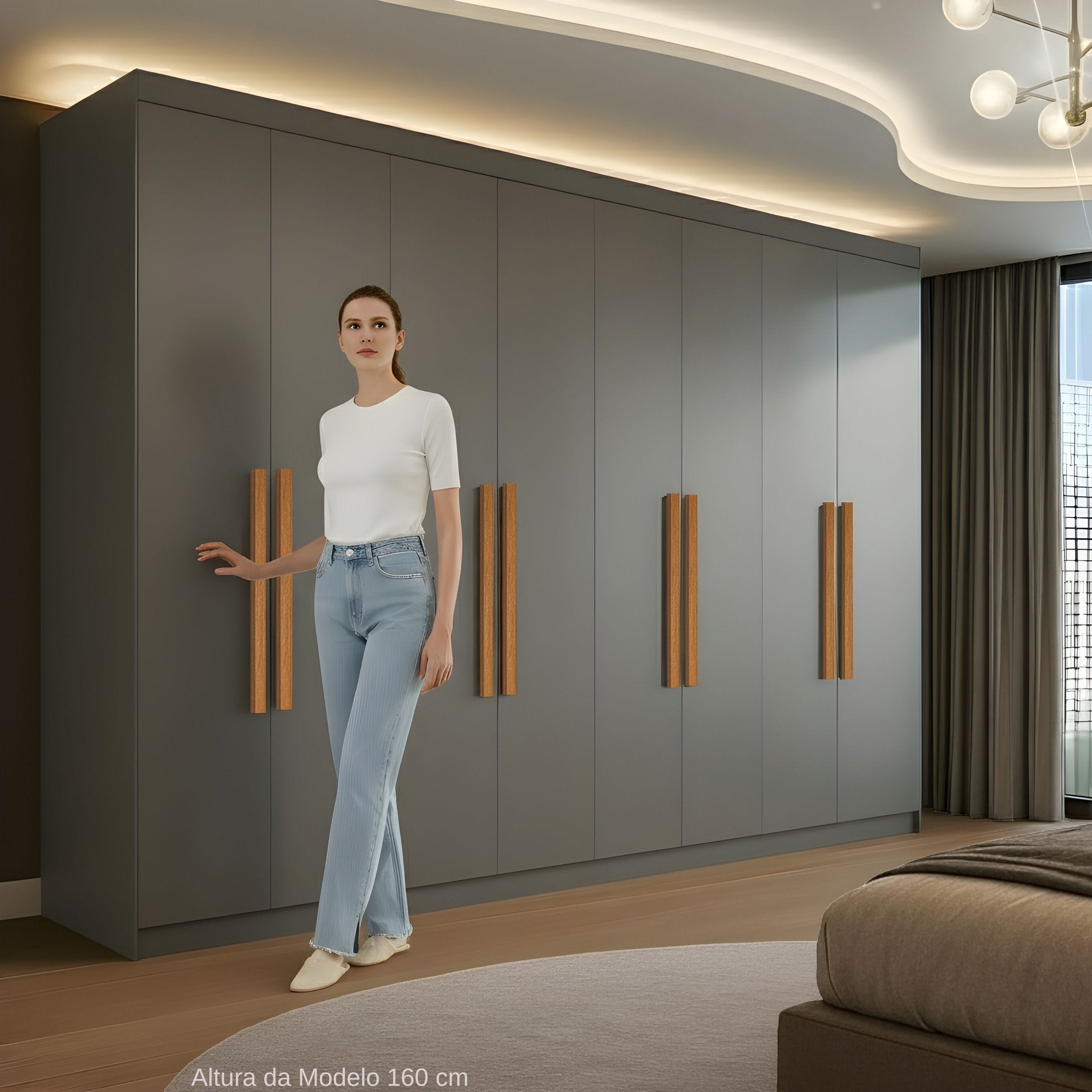 Guarda-Roupa Casal 8 Portas 4 Gavetas Paris Espresso Móveis Cinza/Ônix