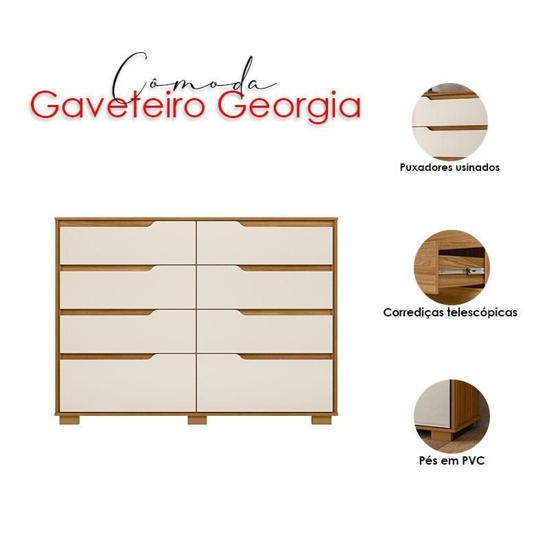 Cômoda Gaveteiro Georgia 8 Gavetas Moval Freijó/Off White
