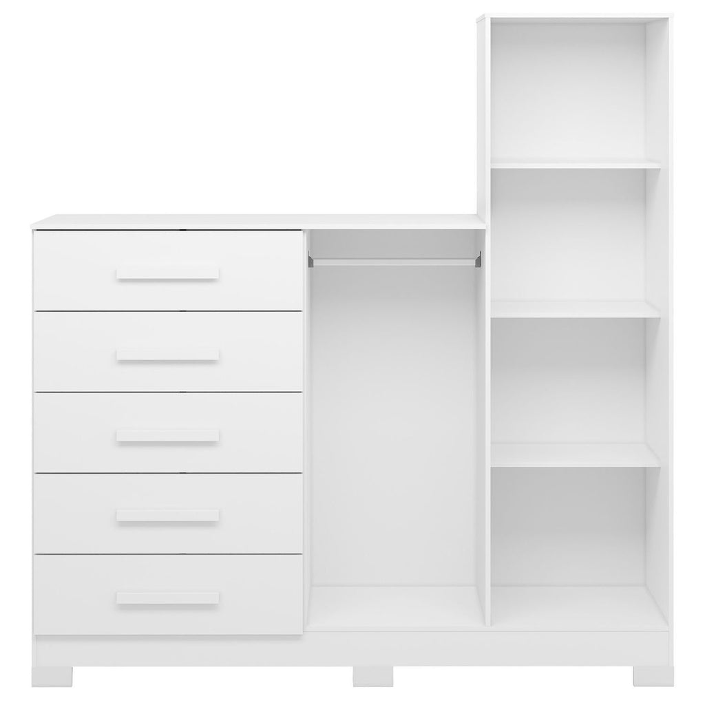 Cômoda para Quarto 5 Gavetas 2 Portas com Espelho New Master Albatroz Móveis Branco