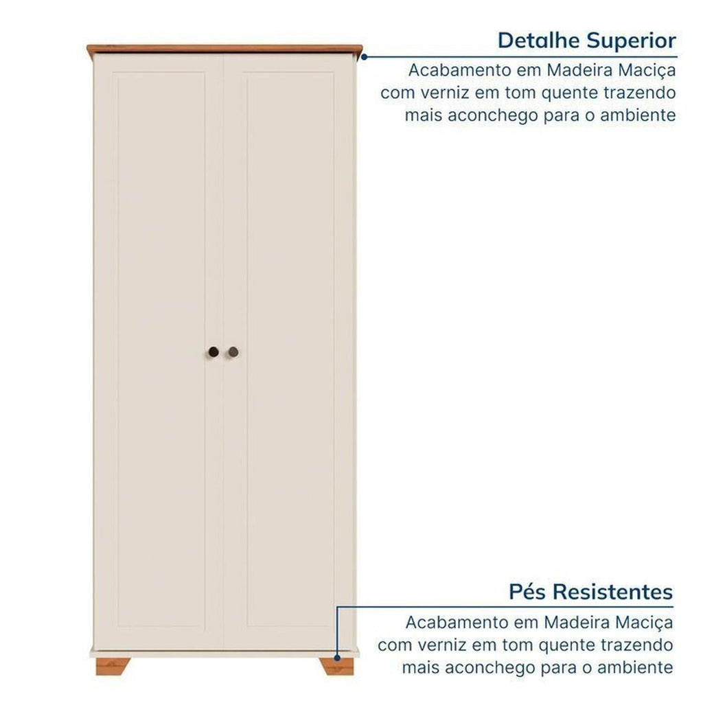 Conjunto Sala de Estar 3 Peças com Rack, Armário e Estante Ananda CabeCasa MadeiraOriginals Branco Off White/Mel