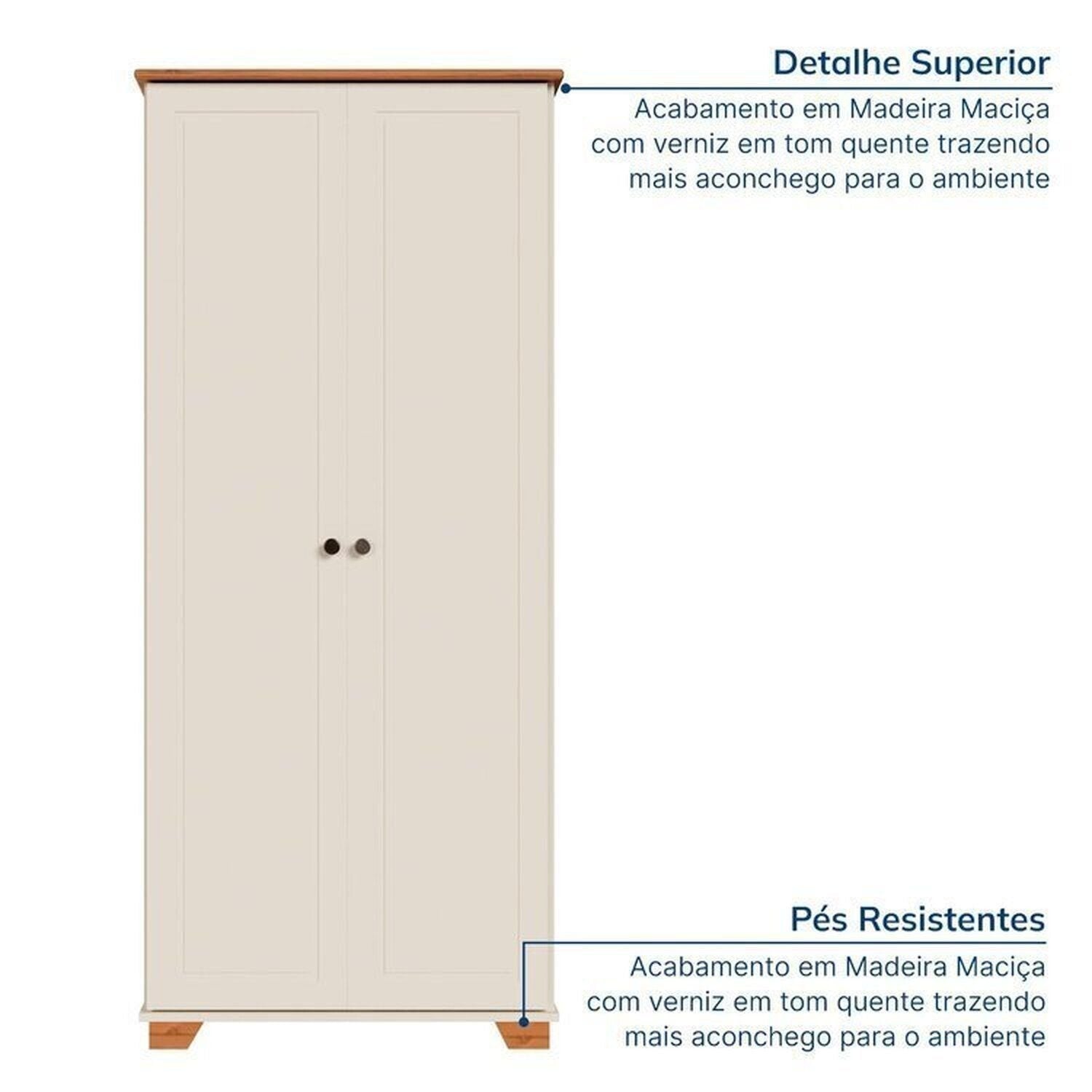 Conjunto Sala de Estar 3 Peças com Rack, Armário e Estante Ananda CabeCasa MadeiraOriginals Branco Off White/Mel