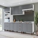 Cozinha Completa Modulada Pérola Yescasa 5 Peças Torre Quente Aéreo 3 Portas Balcão 120 Balcão 80 Basculante Branco