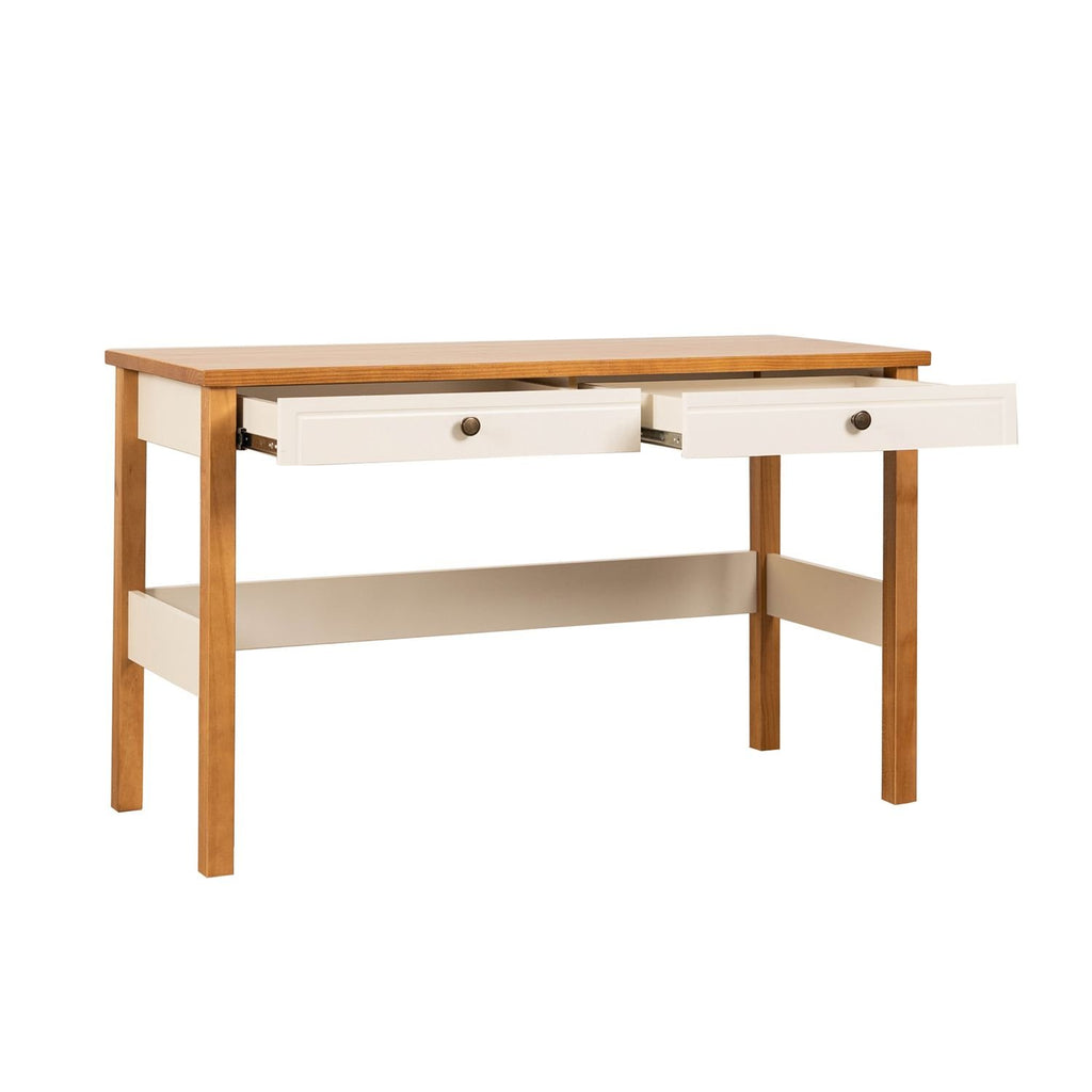 Escrivaninha Mesa Escritório Ananda 2 Gavetas 120cm MDF CabeCasa MadeiraOriginals Off-White e Mel Marrom