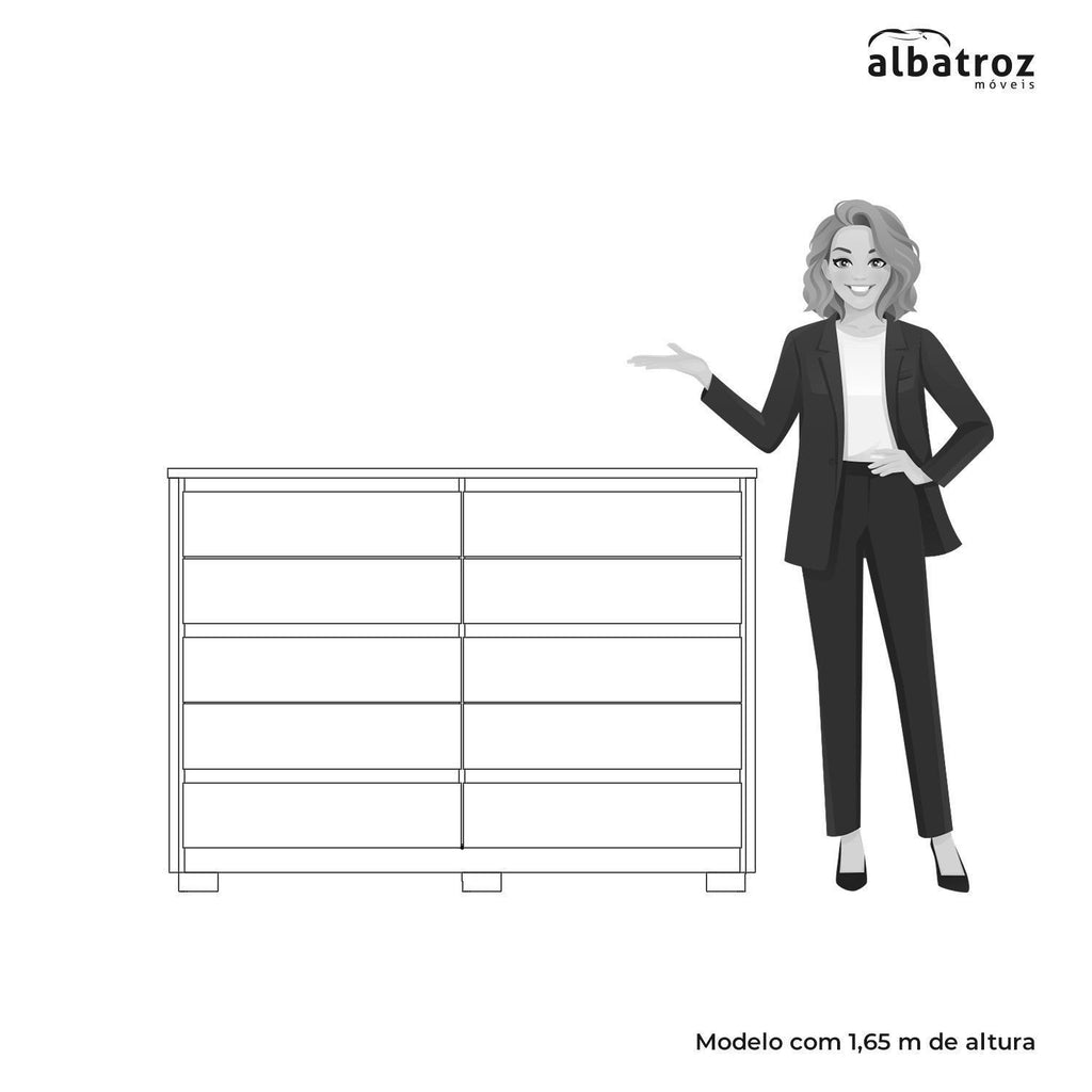 Cômoda 10 Gavetas 151cm x 109cm Duetto Albatroz Móveis Marrom/Cinamomo/Off White