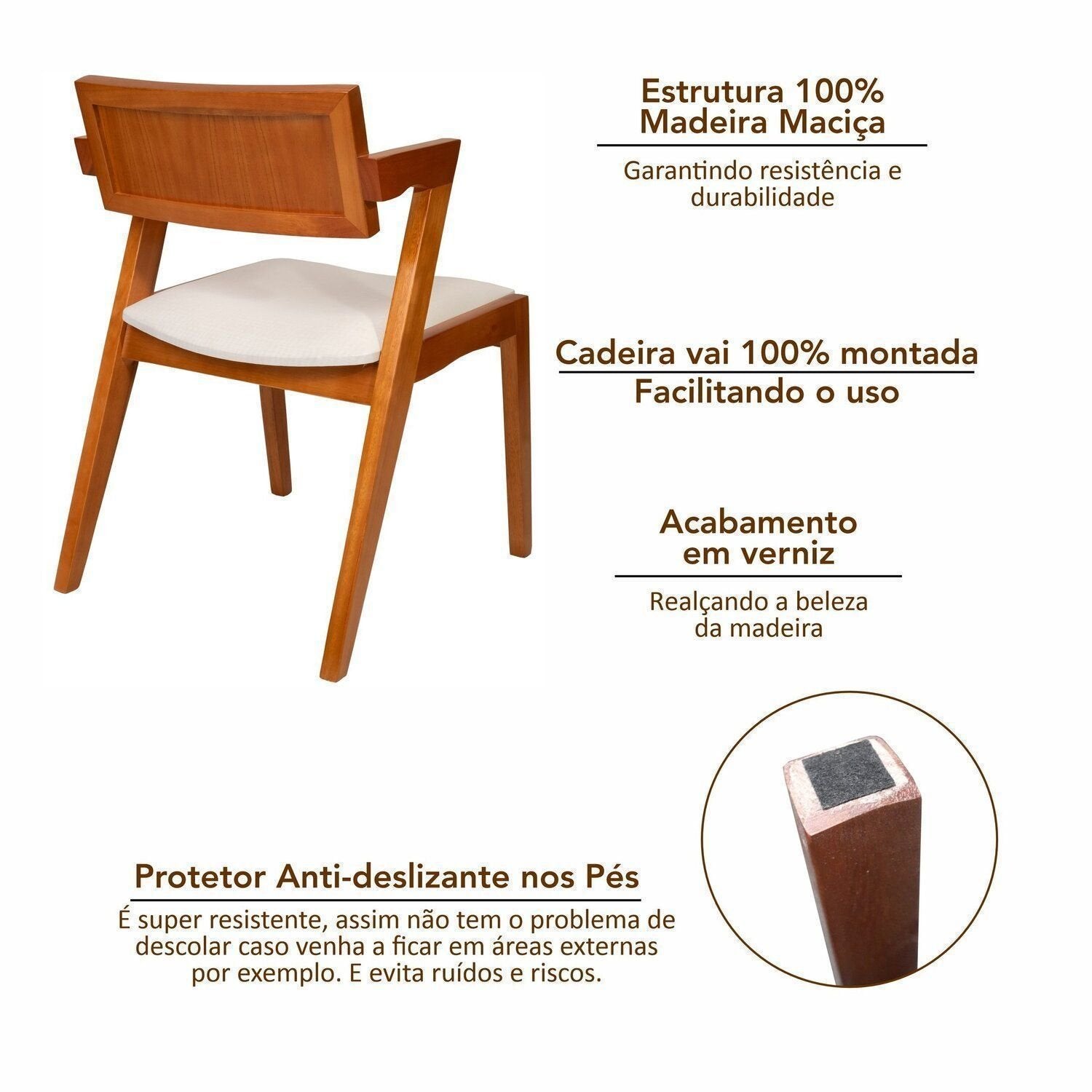 Conjunto Sala de Jantar Mesa Viena Tampo Vidro/MDF com 4 Cadeiras Ímola Authentic Espresso Móveis Champagnhe/Off White