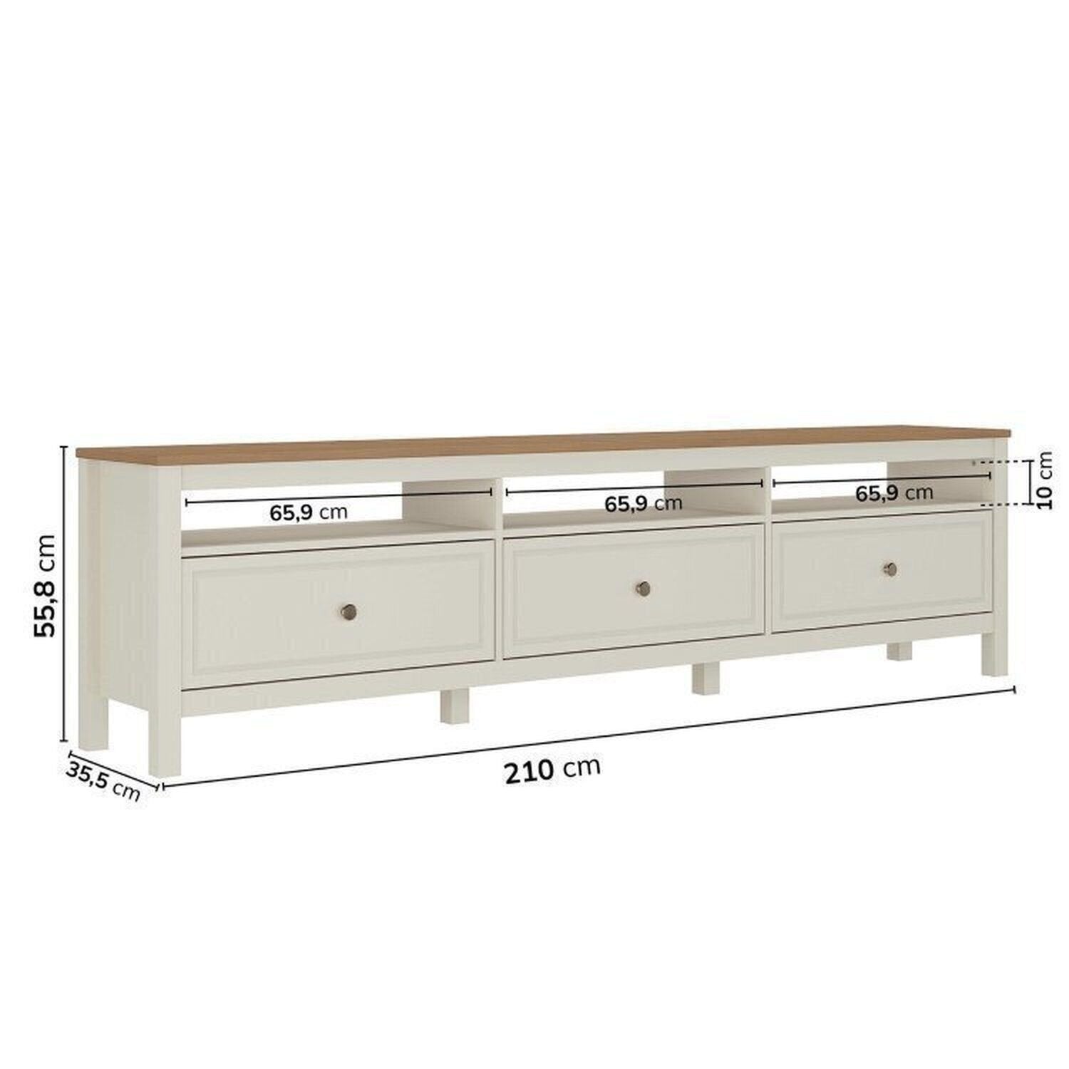 Conjunto Sala de Estar Ananda Rack Estante e Cristaleira Madeira Maciça Off White/Mel CabeCasa MadeiraMadeira
