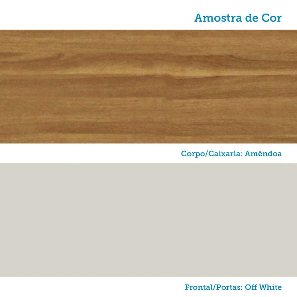Cozinha Completa Modulada Barbados 7 Peças 16 Portas com Vidro e Tampo 100% MDF Espresso Móveis Bege/Amêndoa/Off White