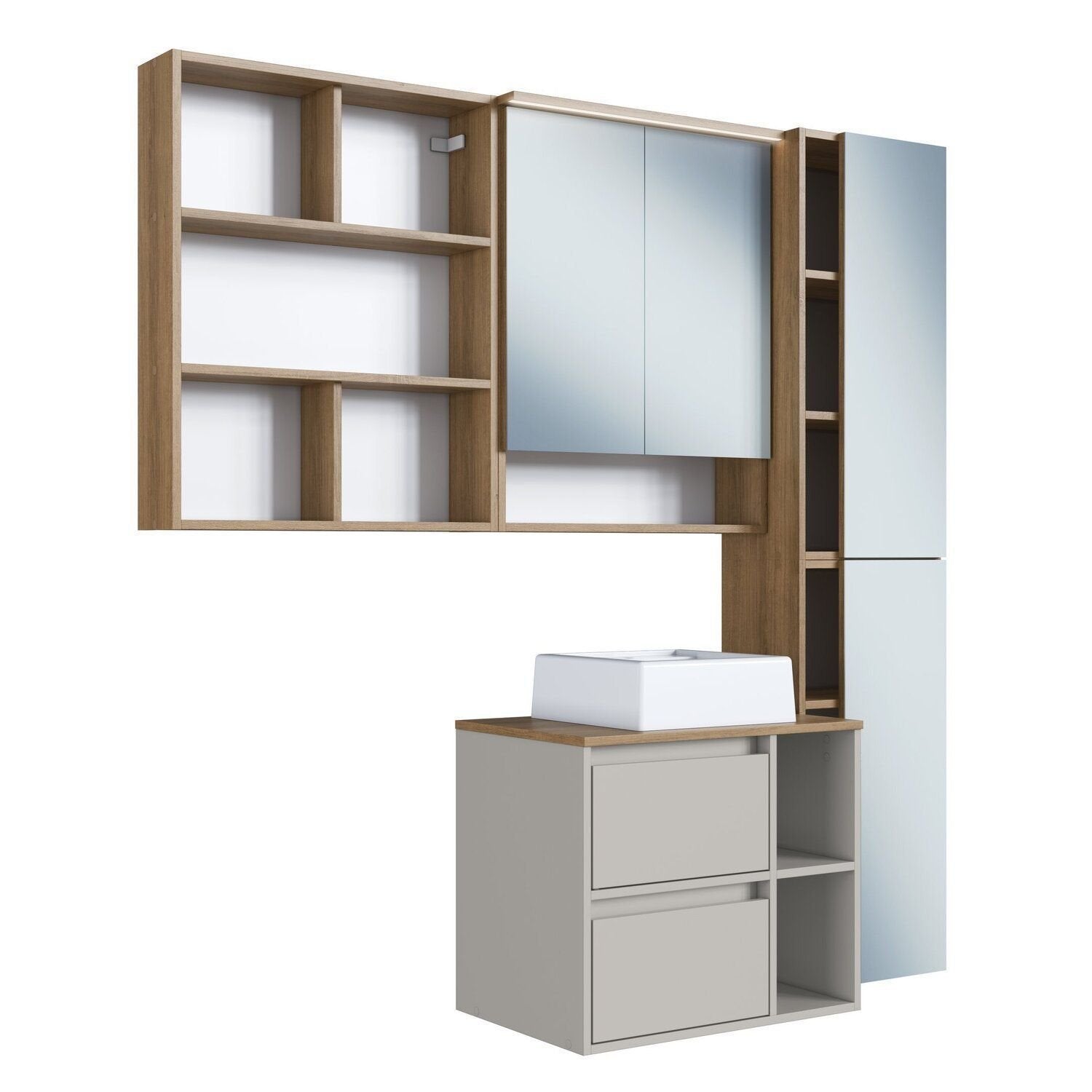 Conjunto para Banheiro Modulado Yescasa 156cm 5 Peças Cuba LED Bege/Mel/Arenas