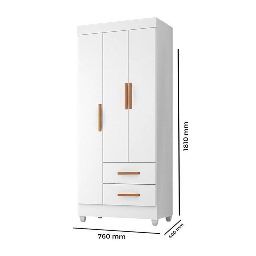 Quarto Bebê Infantil com Guarda-Roupa 3 Portas e 2 Gavetas com Cômoda 4 Gavetas e 2 Portas Lite Móveis Leão Branco
