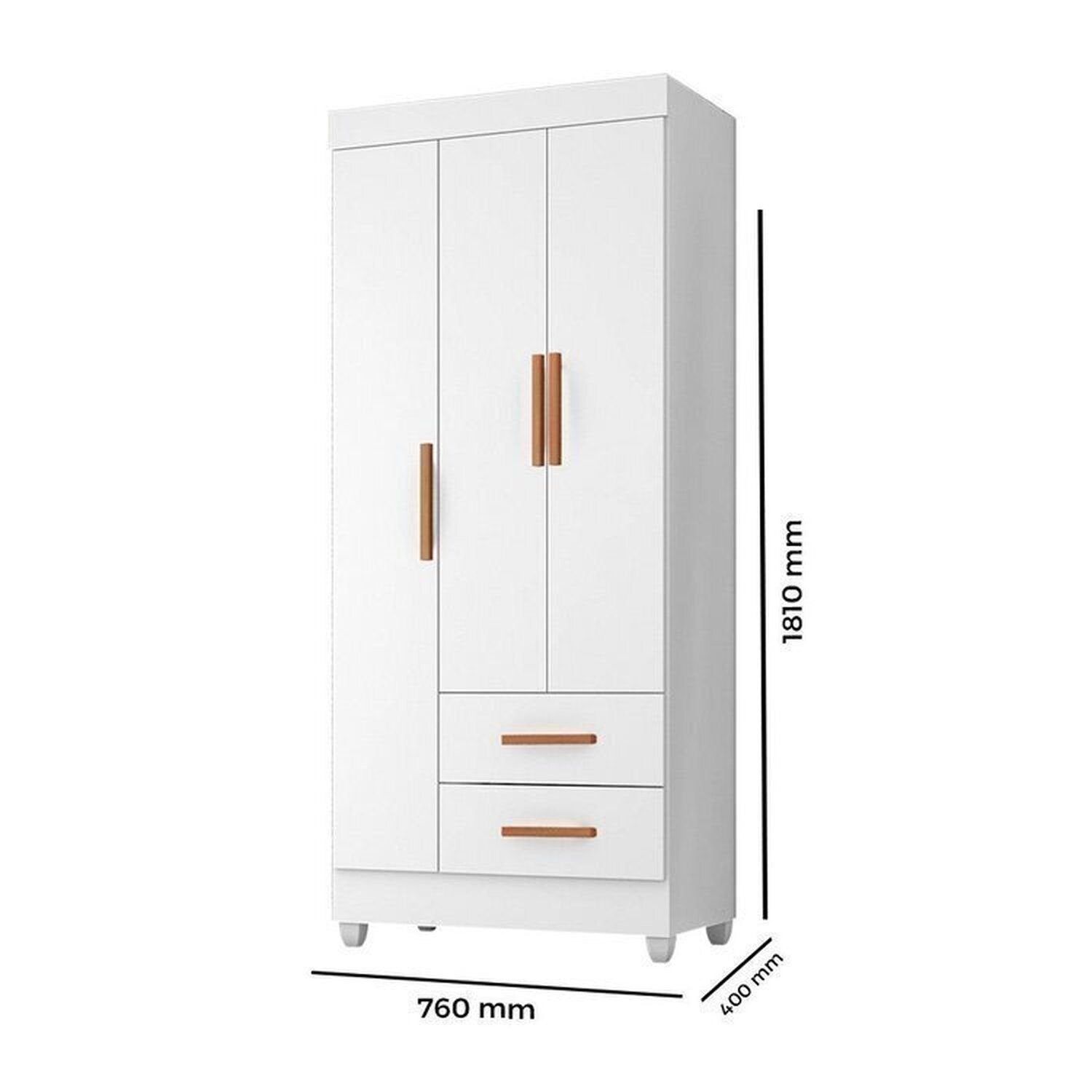 Quarto Bebê Infantil com Guarda-Roupa 3 Portas e 2 Gavetas com Cômoda 4 Gavetas e 2 Portas Lite Móveis Leão Branco