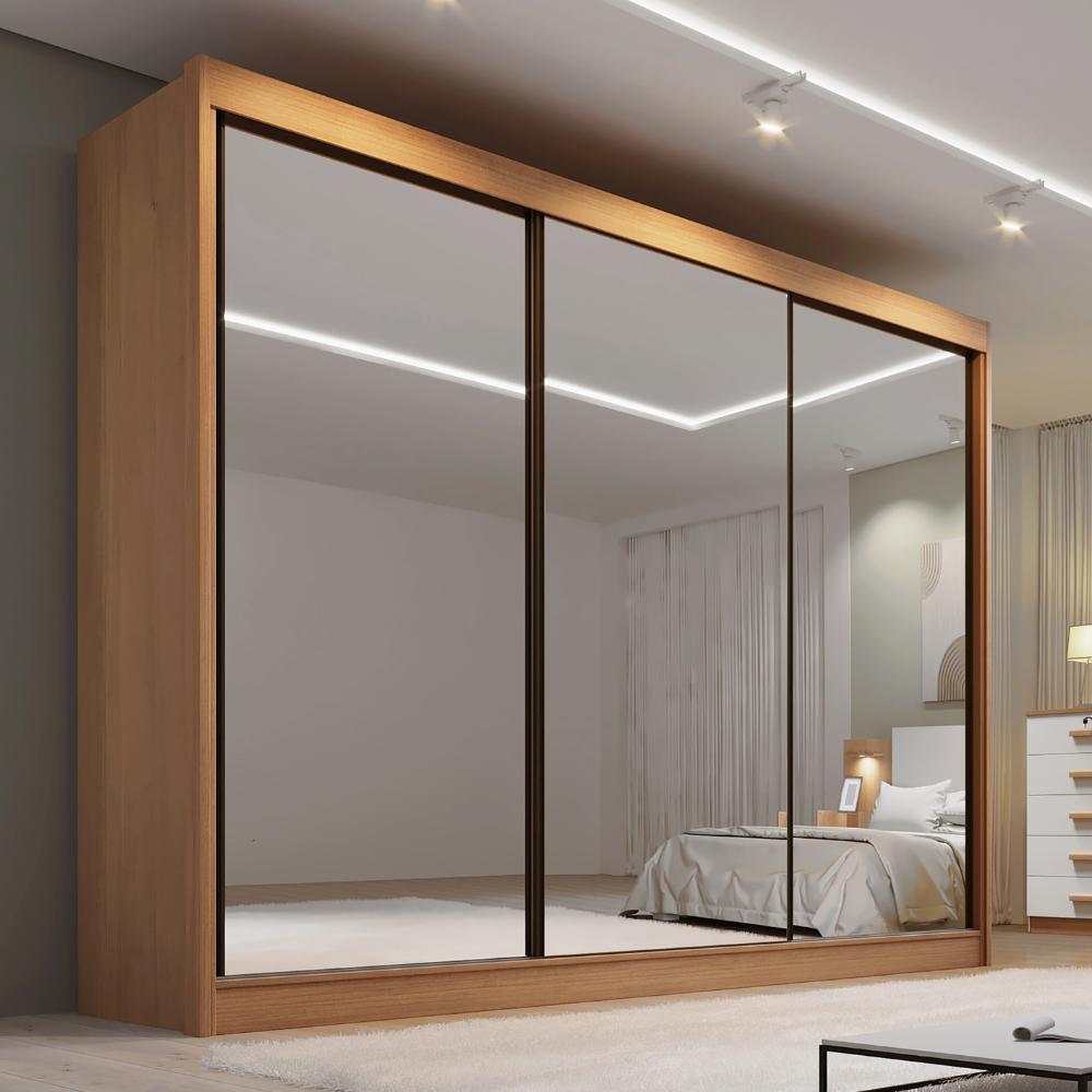 Guarda-Roupa Casal 3 Portas de Correr 6 Gavetas Qatar D Doro 100% MDF Cinamomo/Marrom