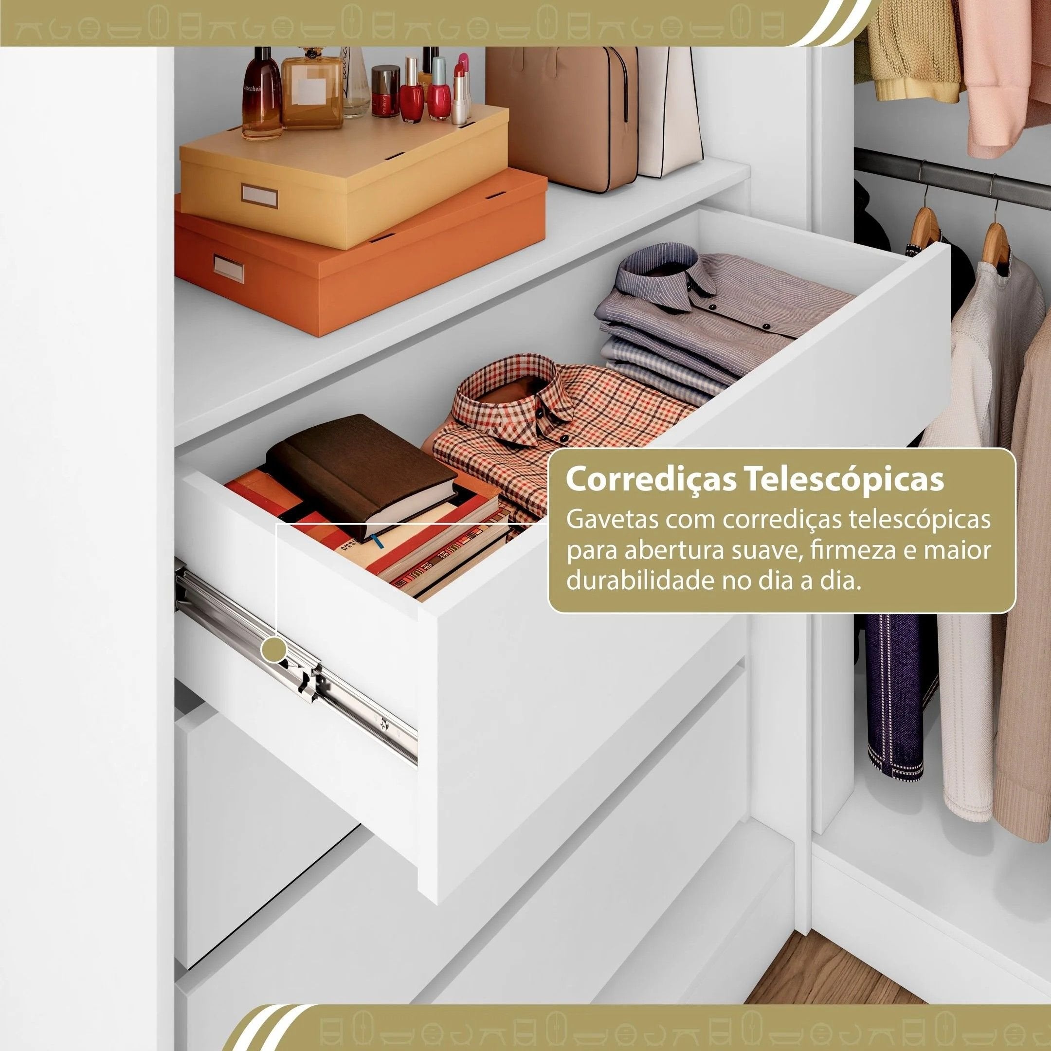 Guarda-Roupa Casal Canto 4 Portas 4 Gavetas Versatille Yescasa MDP Branco