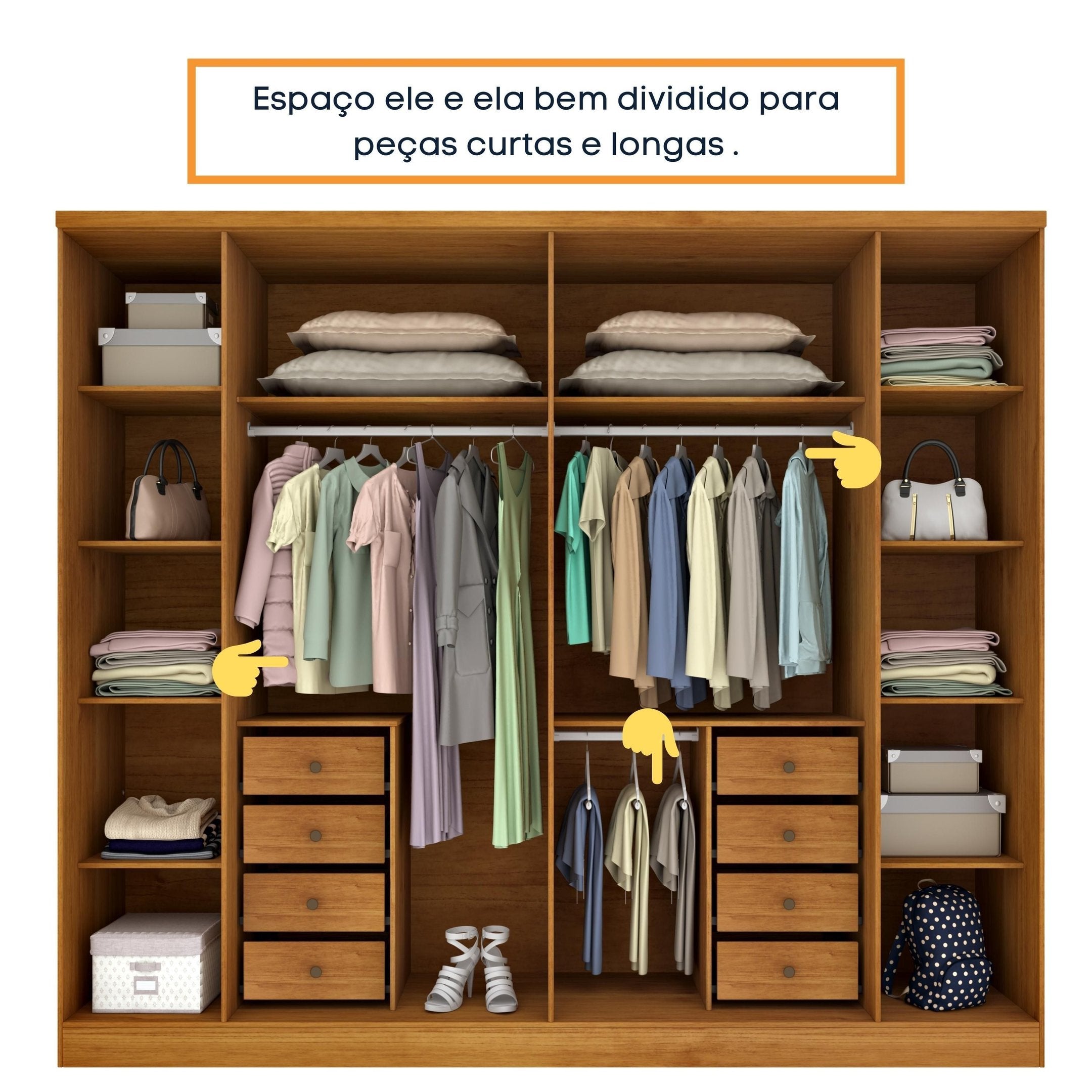 Guarda-Roupa Casal 6 Portas 8 Gavetas 270cm Portugal Yescasa Marrom/Cinamomo/Off White