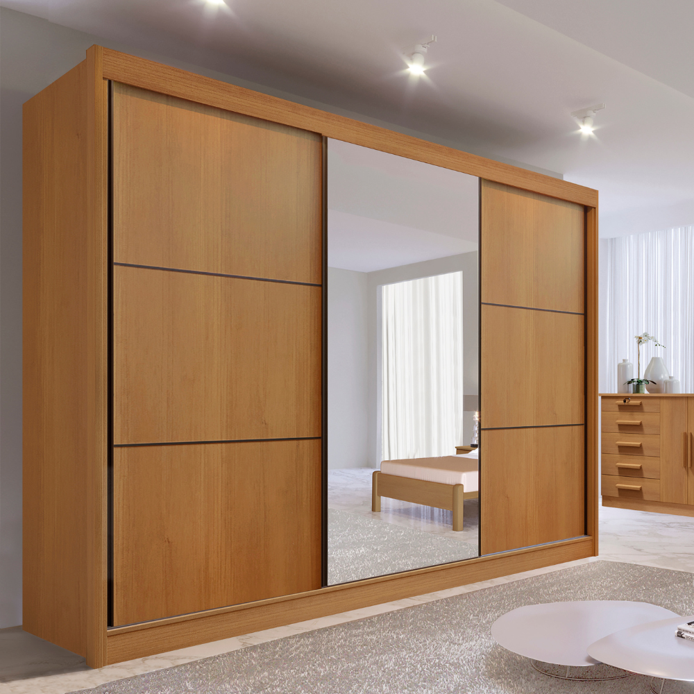 Guarda-Roupa Casal 3 Portas de Correr 6 Gavetas Miami D Doro 100% MDF Cinamomo/Off White