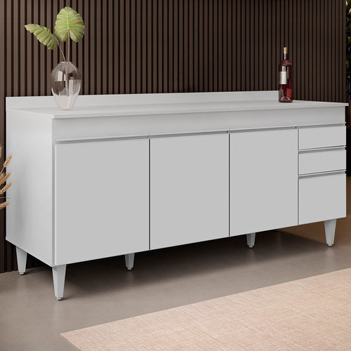 Balcão Gabinete Cozinha 180cm com Tampo Dallas Branco Lumil Móveis