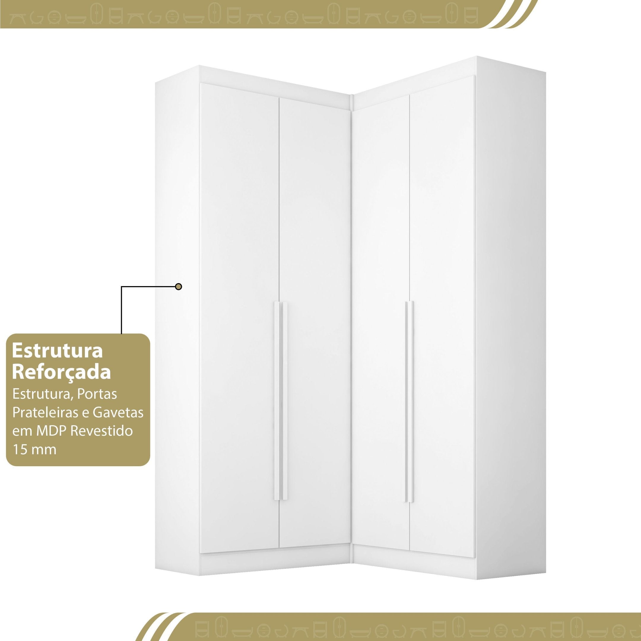 Guarda-Roupa Casal Canto 4 Portas 4 Gavetas Versatille Yescasa MDP Branco