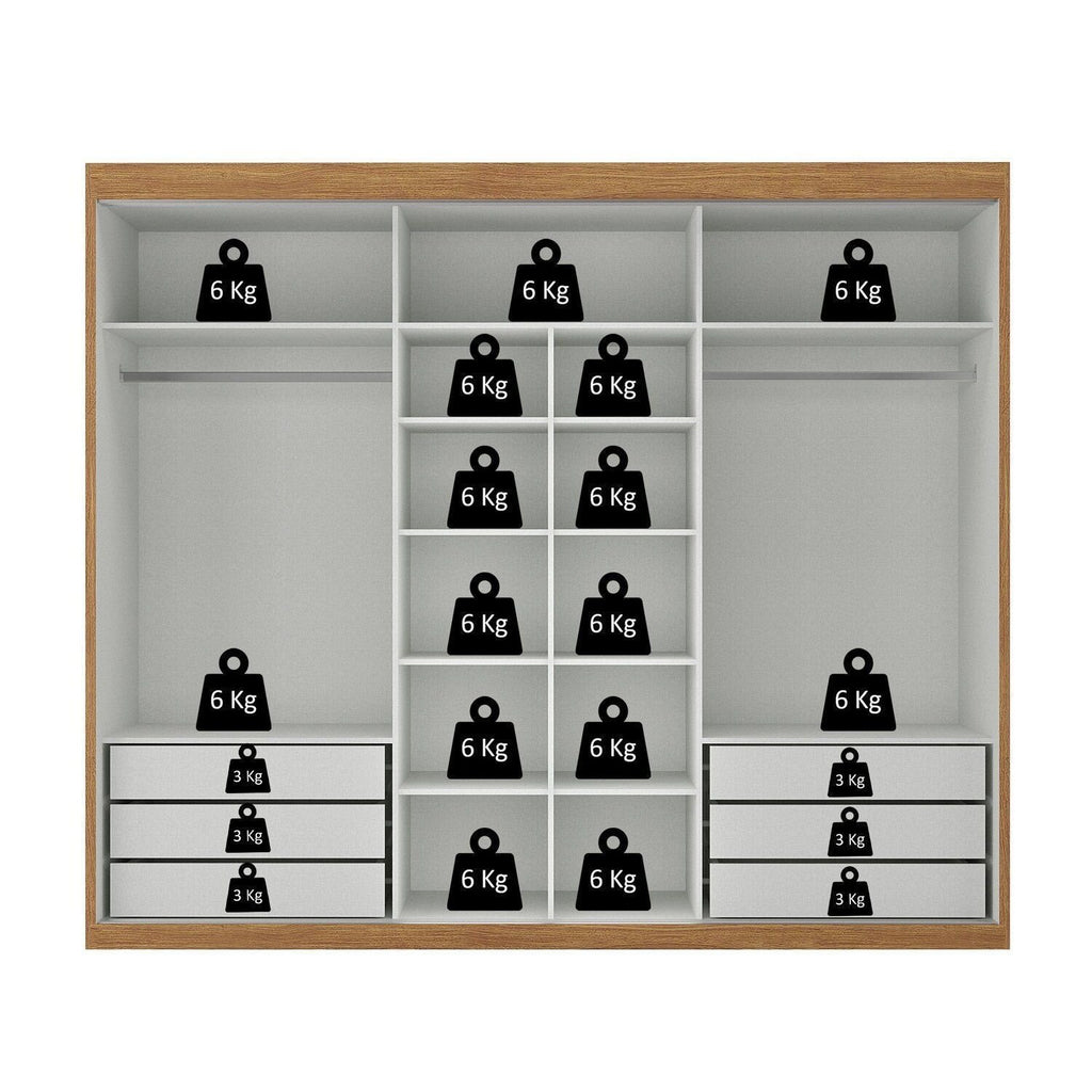 Guarda-Roupa Casal 3 Portas de Correr 6 Gavetas Spazio Yescasa MDP Off White/Cinamomo