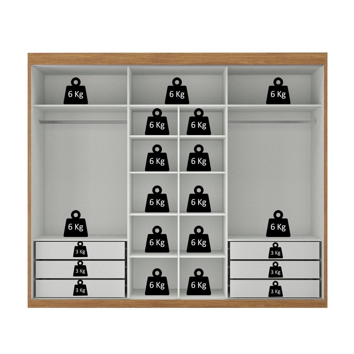 Guarda-Roupa Casal 3 Portas de Correr 6 Gavetas Spazio Yescasa MDP Off White/Cinamomo