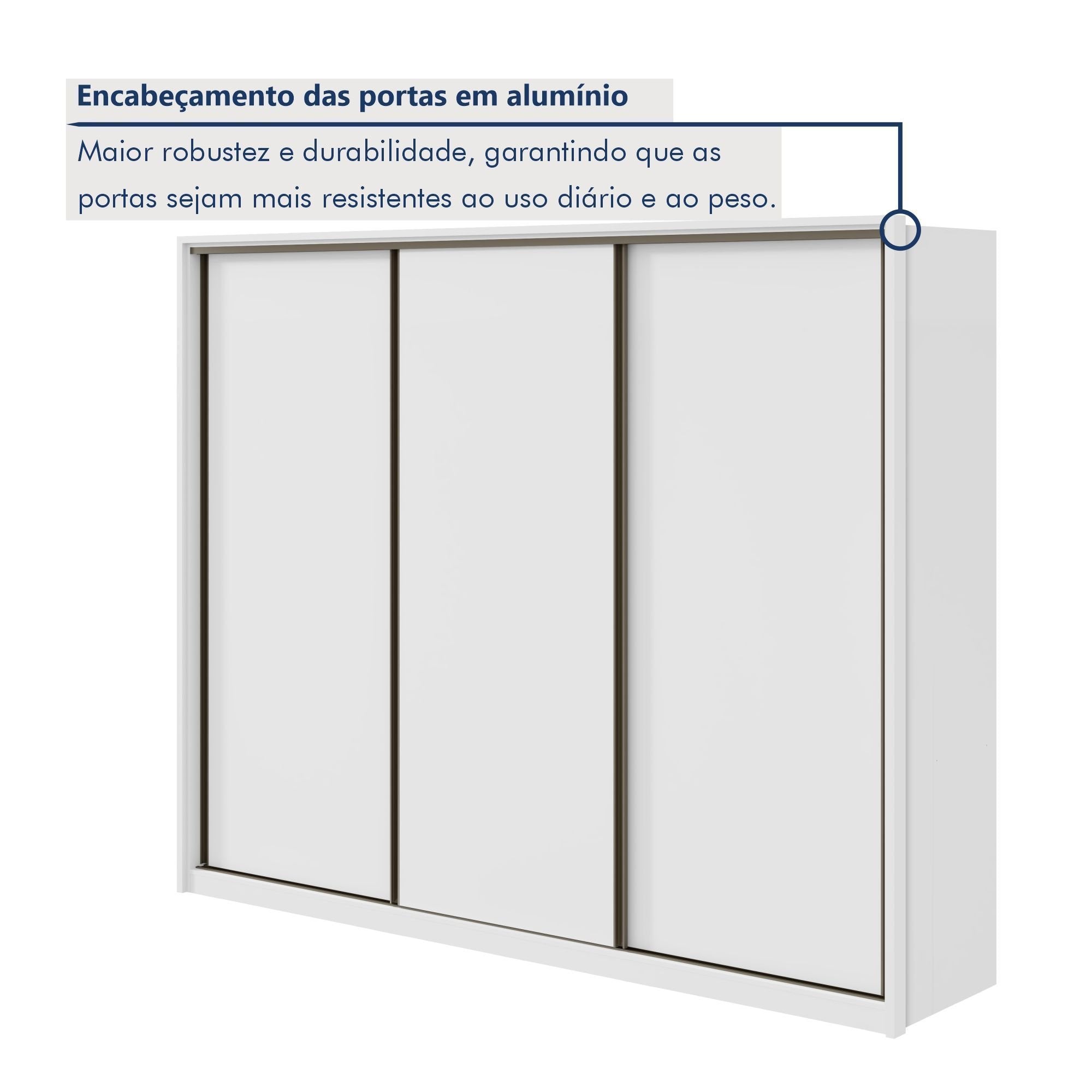 Guarda-Roupa Casal Spazio Yescasa 3 Portas Correr 6 Gavetas MDF 270cm Branco