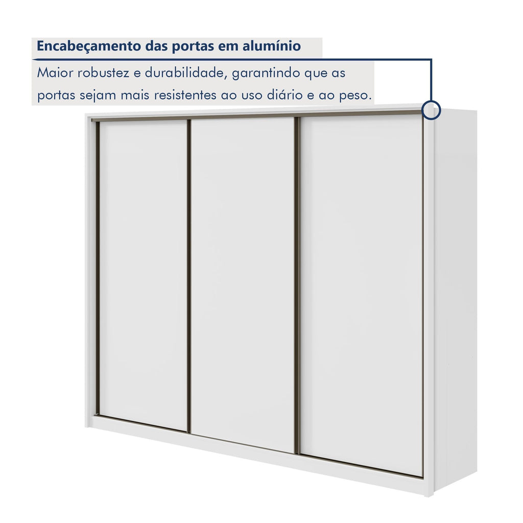 Guarda-Roupa Casal 3 Portas de Correr 6 Gavetas 270cm Spazio Yescasa 100% MDF Branco