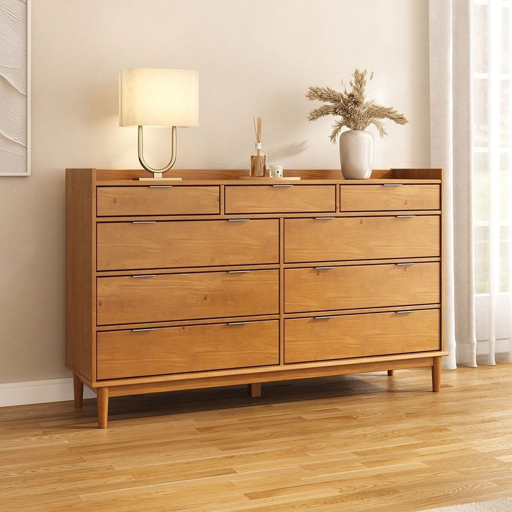 Cômoda Grande para Quarto Casal 9 Gavetas Madeira Maciça Mel Lice Idimex
