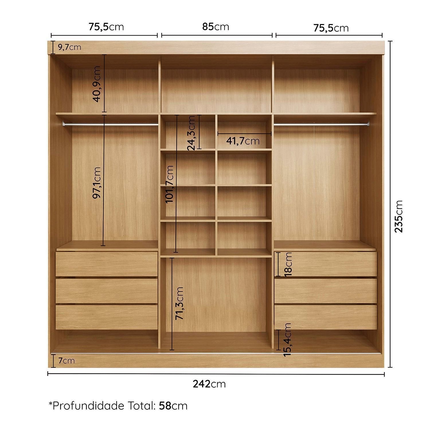 Guarda-Roupa Casal 3 Portas de Correr Samambaia CabeCasa MadeiraOriginals 100% MDP/MDF Carvalho