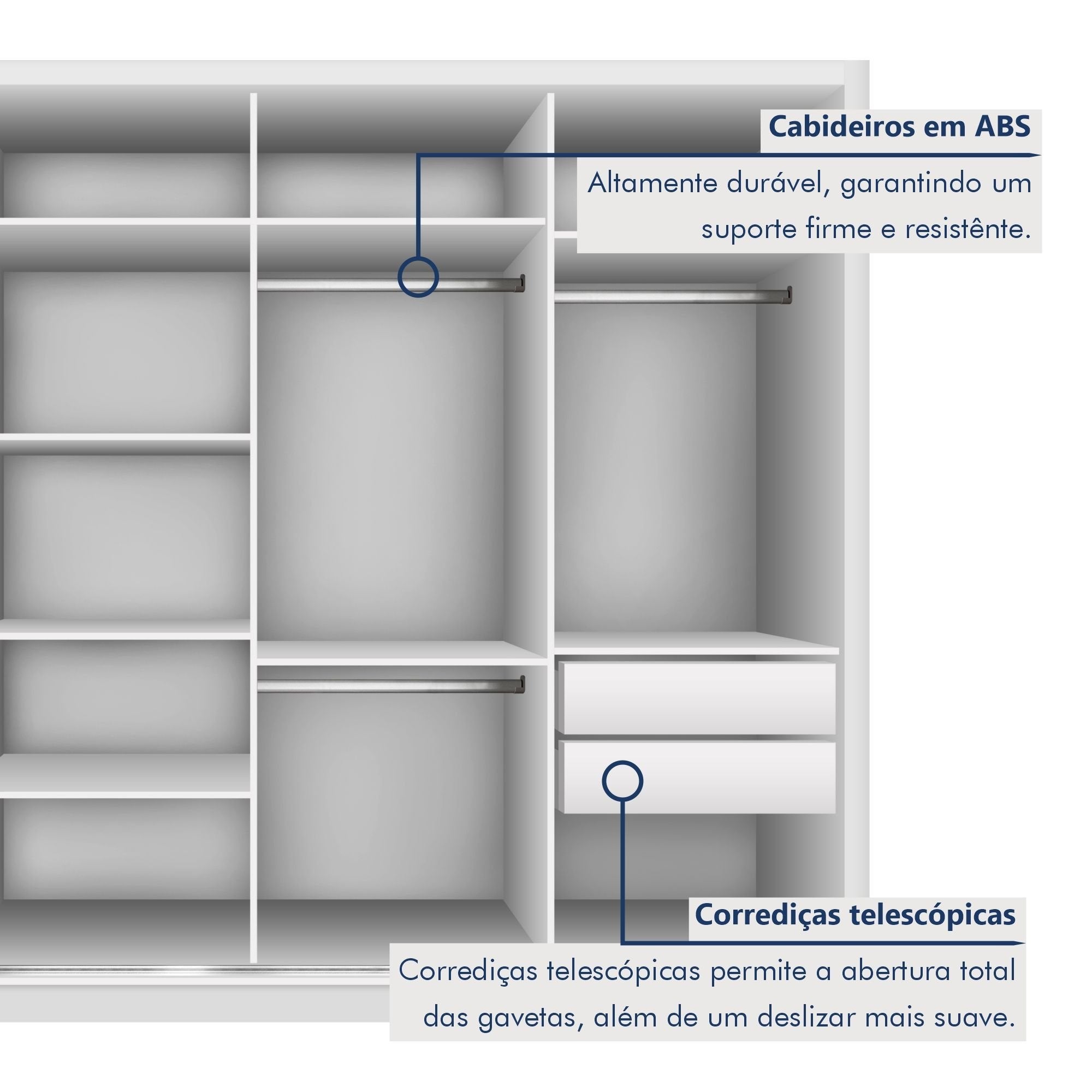 Guarda-Roupa Casal 4 Portas 4 Gavetas com Espelho Premium Zara Yescasa 100% MDF Branco