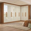 Guarda-Roupa Modulado de Canto 11 Portas 4 Gavetas Paris Maxel 100% MDF Off White/Cinamomo