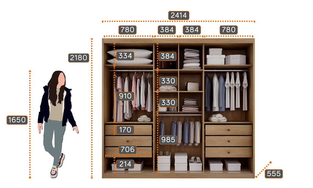 Guarda-Roupa Casal 3 Portas 6 Gavetas com Espelho Vegas Novo Horizonte 100% MDF Branco