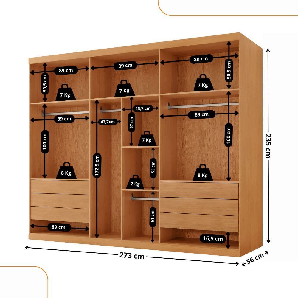 Guarda-Roupa Casal Coliseu 6 Portas 6 Gavetas 100 MDF Moderna Mobília Naturalle