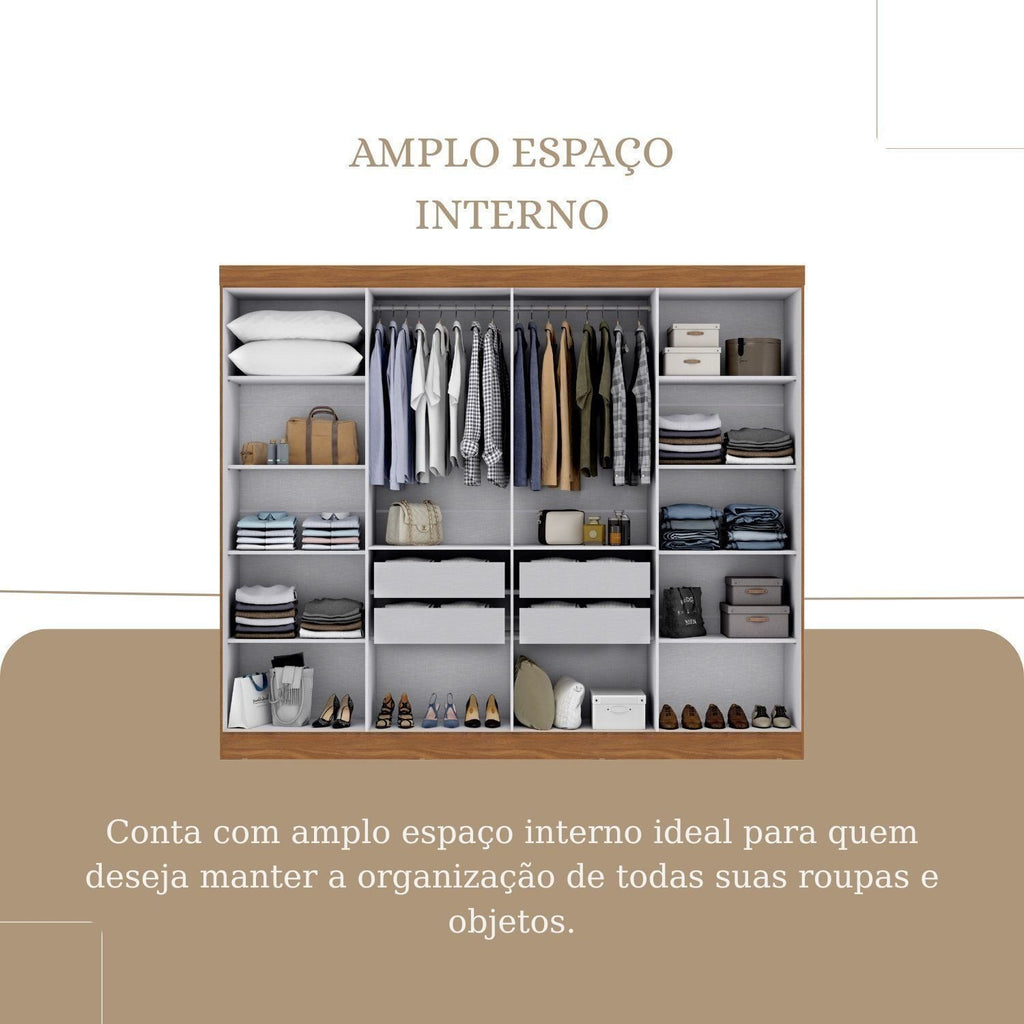 Guarda-Roupa Modulado de Canto 11 Portas 4 Gavetas Paris Maxel Off White/Cinamomo