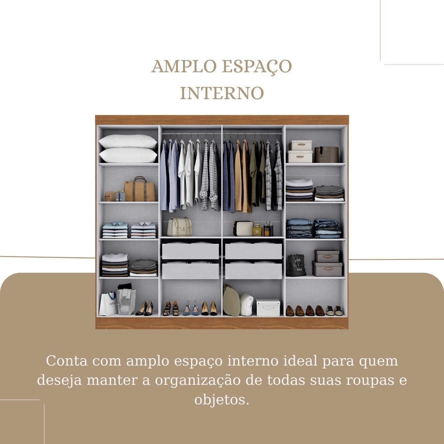 Guarda-Roupa Modulado de Canto 11 Portas 4 Gavetas Paris Maxel Off White/Cinamomo