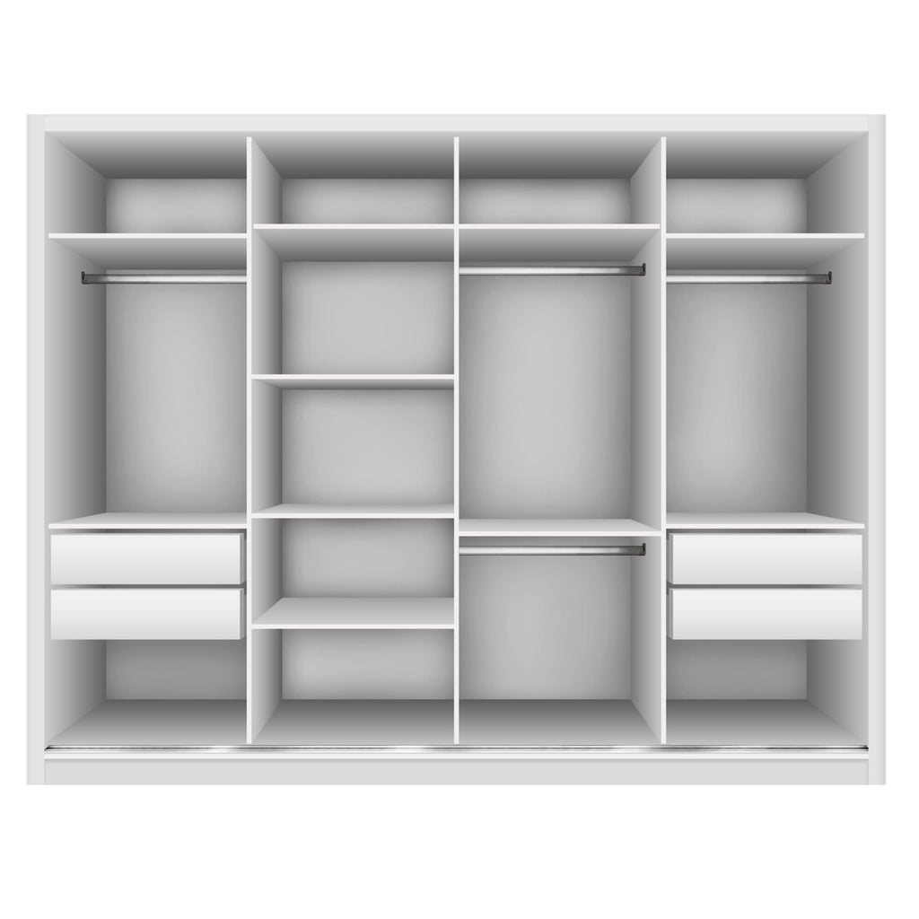 Guarda-Roupa Casal 4 Portas 4 Gavetas com Espelho Premium Zara Yescasa 100% MDF Branco