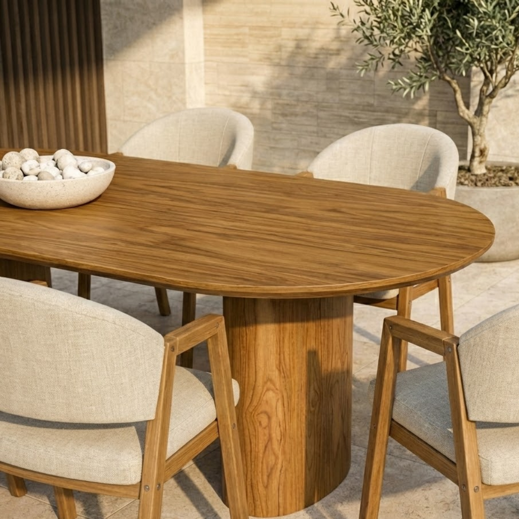 Conjunto Mesa de Jantar Savana e 8 Cadeiras Arezzo Madeira Laminada Natural Área Gourmet