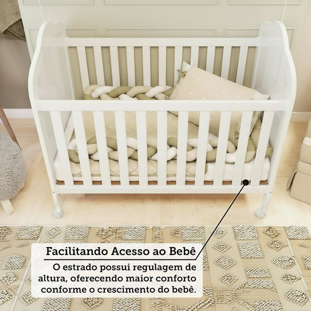 Quarto de Bebê com Guarda-Roupa Cômoda e Berço com Capitonê Maya Provençal 100% MDF Yescasa Branco/B
