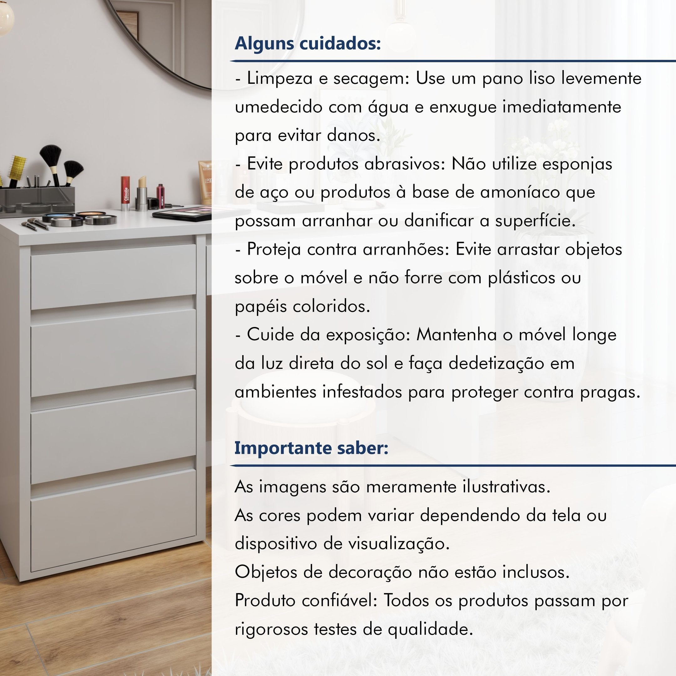 Penteadeira 5 Gavetas 100% MDF sem Espelho Giulia Yescasa Off White